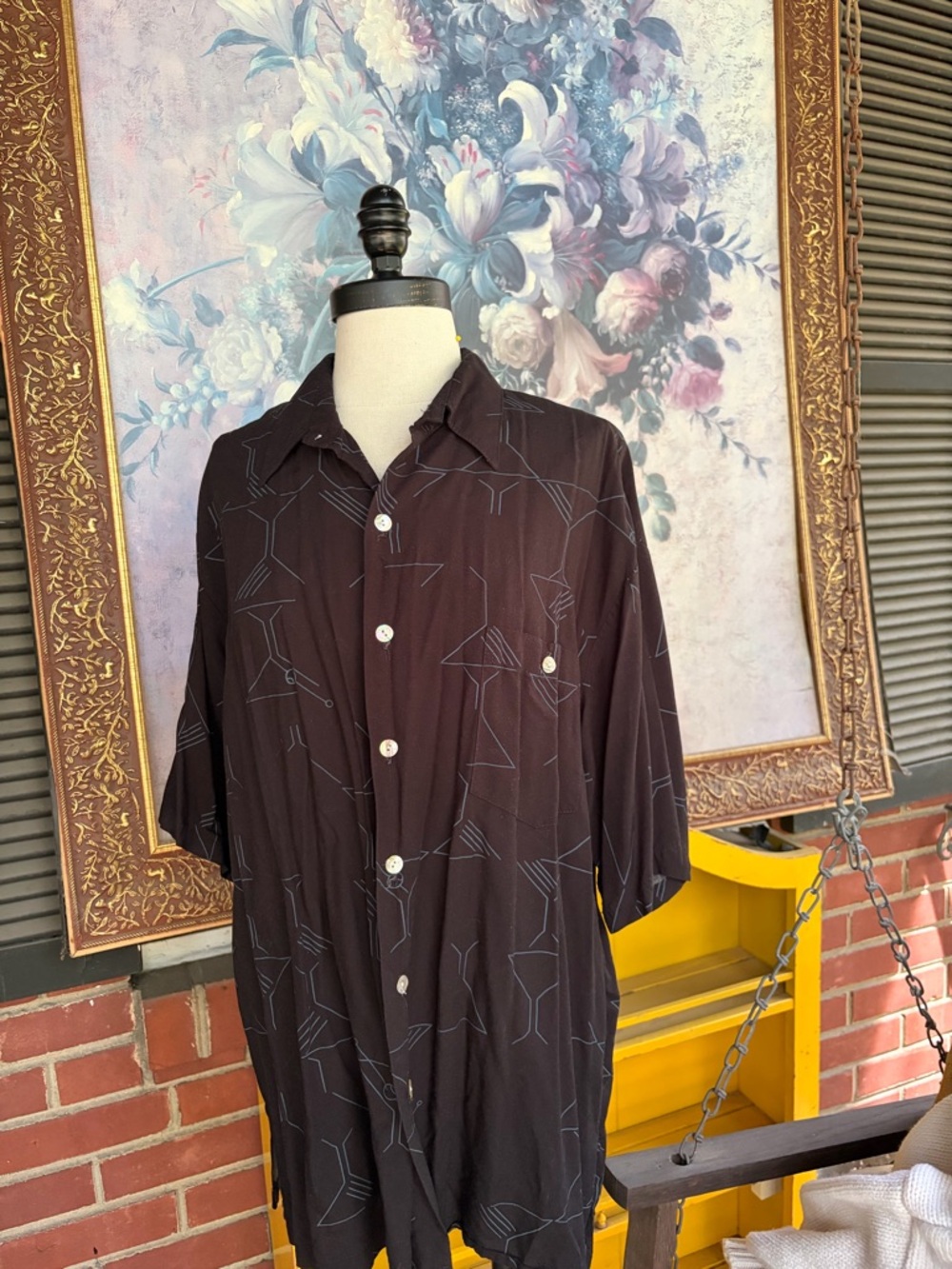 Tori Richard Hawaiian  Shirt with Light Blue cocktail glasses design Print